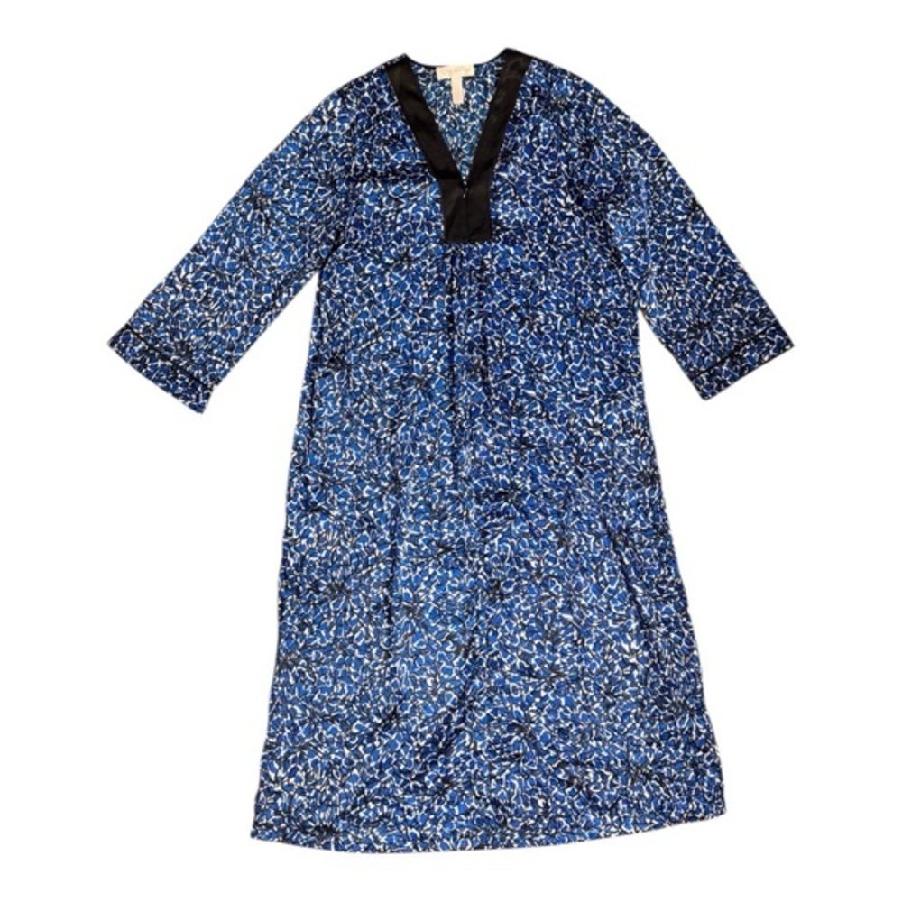 Vintage Oscar de la Renta Blue Print Caftan Dress House Dress V Neck Zip Size L
